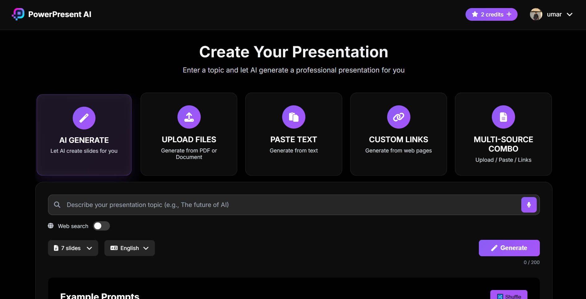 Powerpresent.ai Dashboard